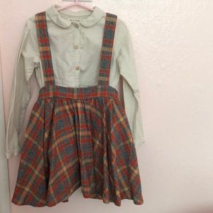 Fin & Vince linen shirt and Suspender Plaid skirt